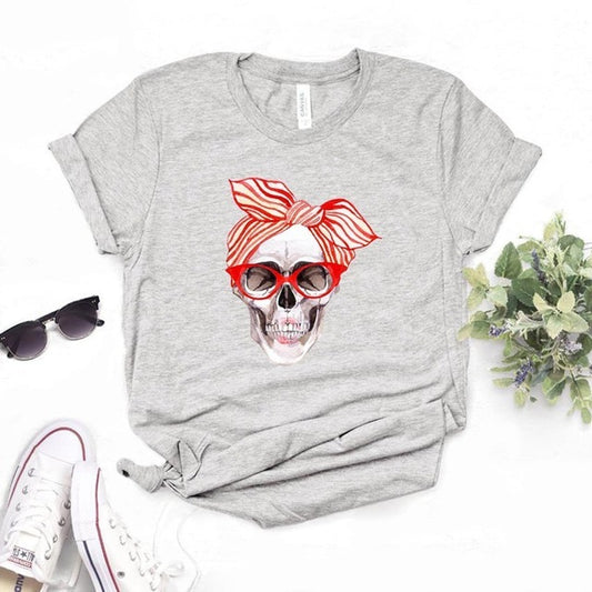 Skull Pattern Short-Sleeved T-Shirt Top Women Trendy Clothing