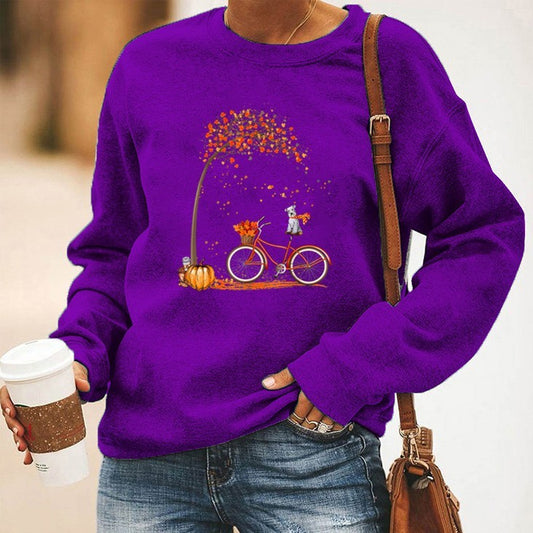 Bicycle Printing Long Sleeve Crew Neck Sweater Women