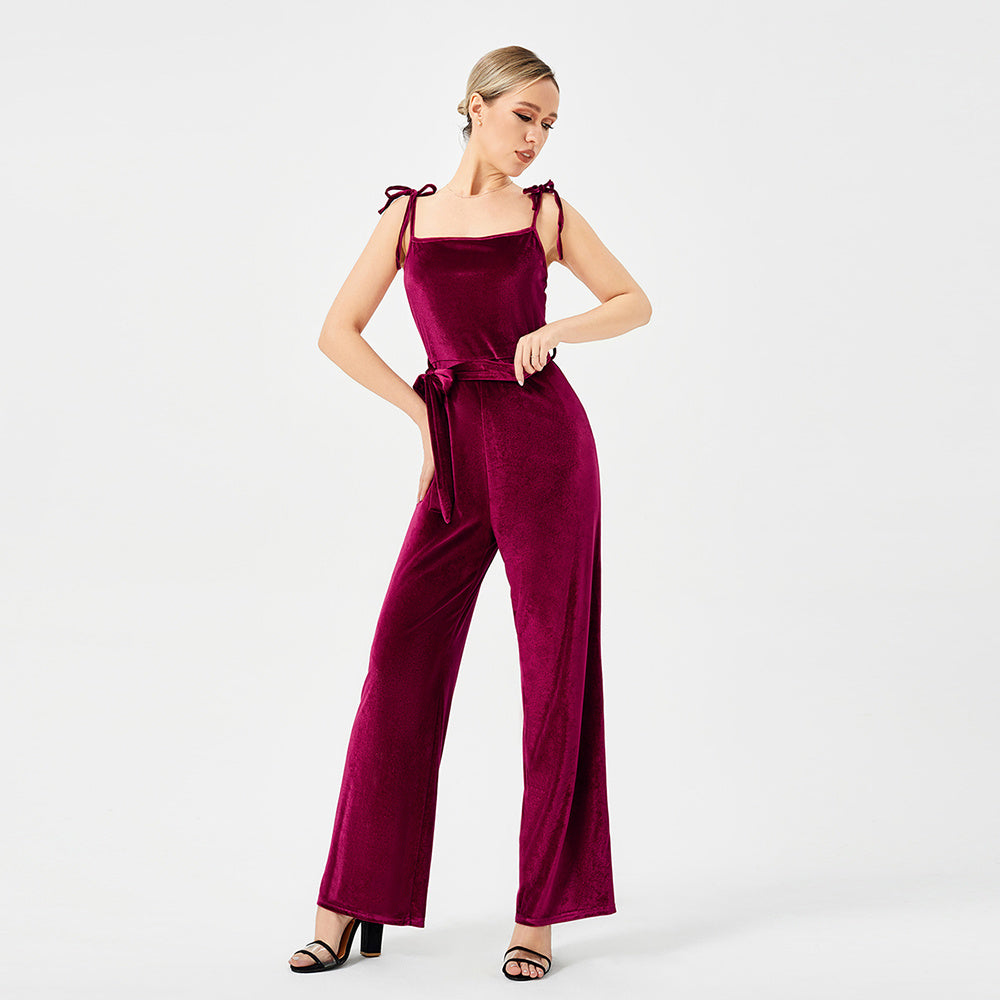 Women's New Halter Tie Velvet Jumpsuit