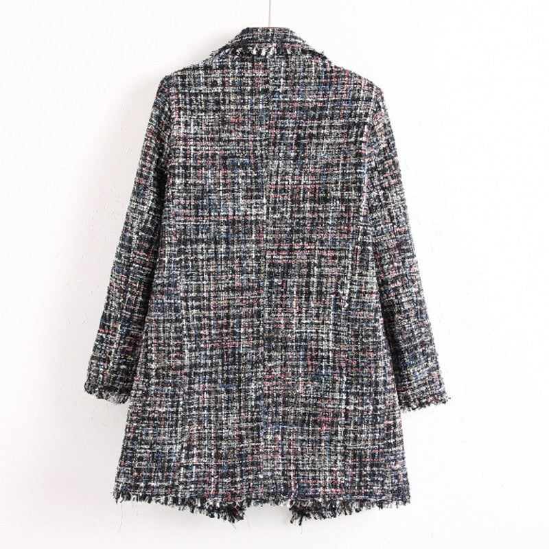 Fringed Check Plus Size Women Jacket