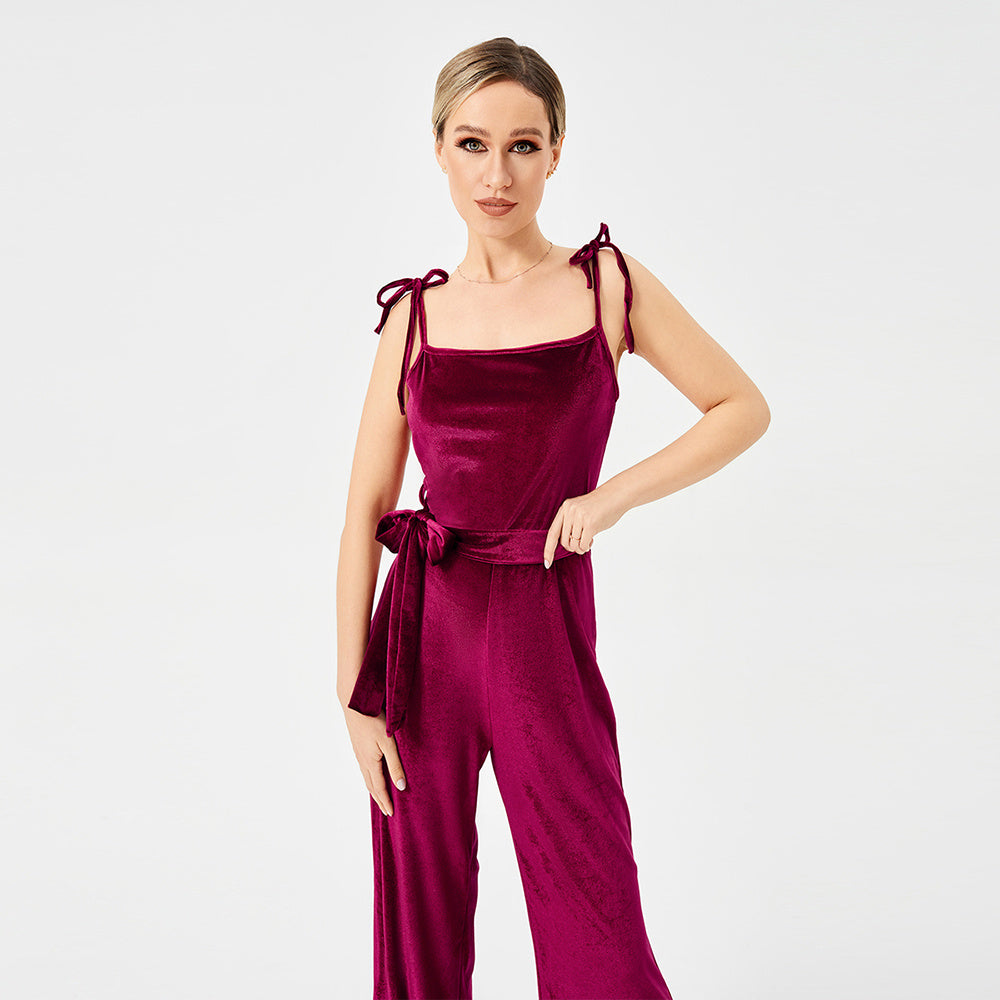 Women's New Halter Tie Velvet Jumpsuit