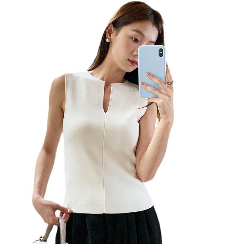 Summer New Outerwear V-neck Temperament Slim Fit Sleeveless Top